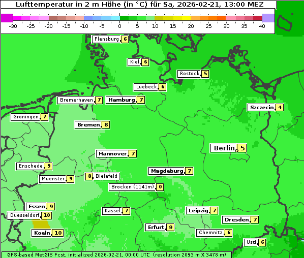 Temperatur, 21. 2. 2026