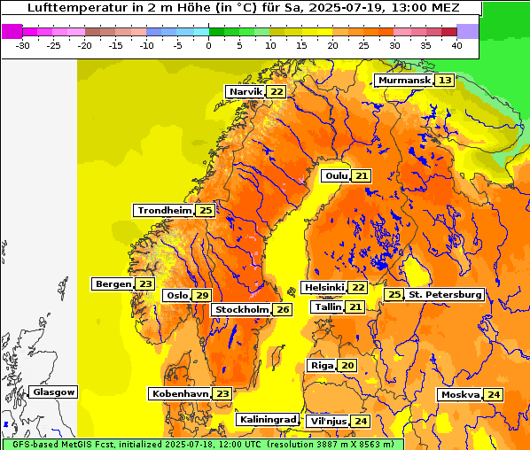 Temperatur, 19. 7. 2025