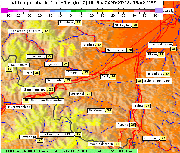Temperatur, 13. 7. 2025