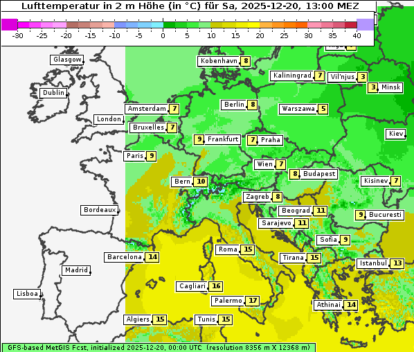 Temperatur, 20. 12. 2025