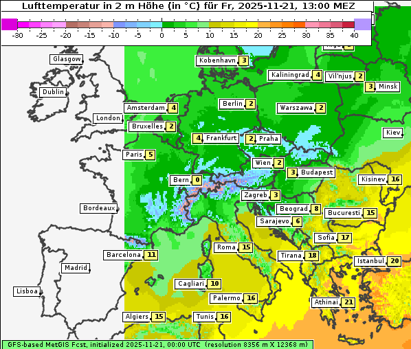 Temperatur, 21. 11. 2025