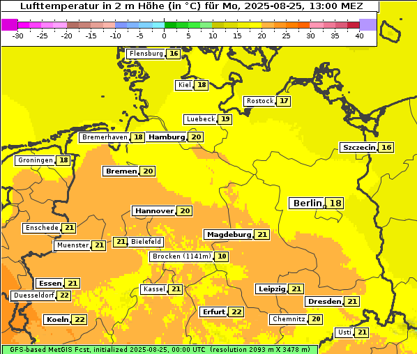 Temperatur, 25. 8. 2025