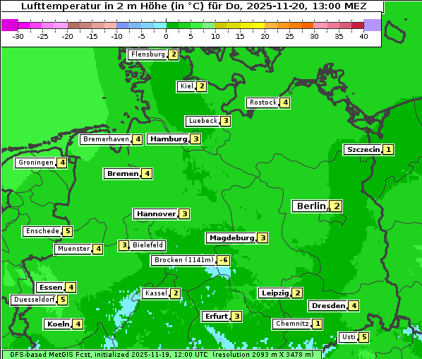 Temperatur, 20. 11. 2025