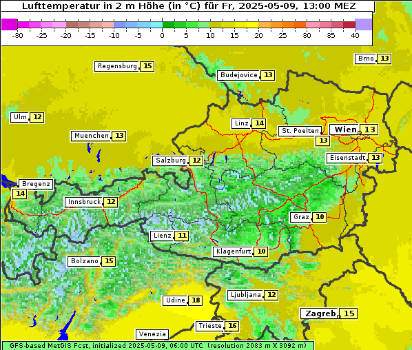 Temperatur, 9. 5. 2025
