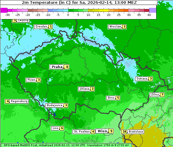 Temperatur, 14. 2. 2026