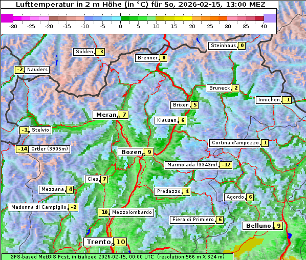 Temperatur, 15. 2. 2026