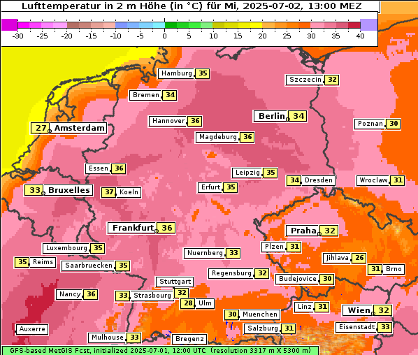 Temperatur, 2. 7. 2025