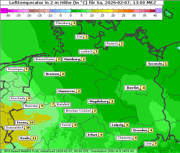 Temperatur, 7. 2. 2026