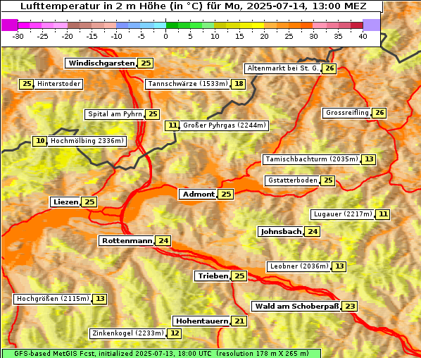 Temperatur, 14. 7. 2025