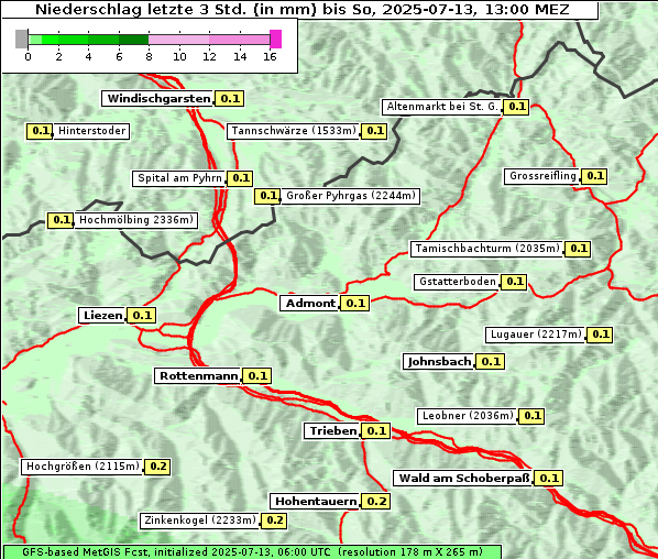 Niederschlag, 13. 7. 2025