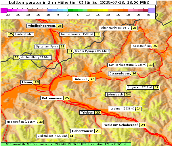Temperatur, 13. 7. 2025