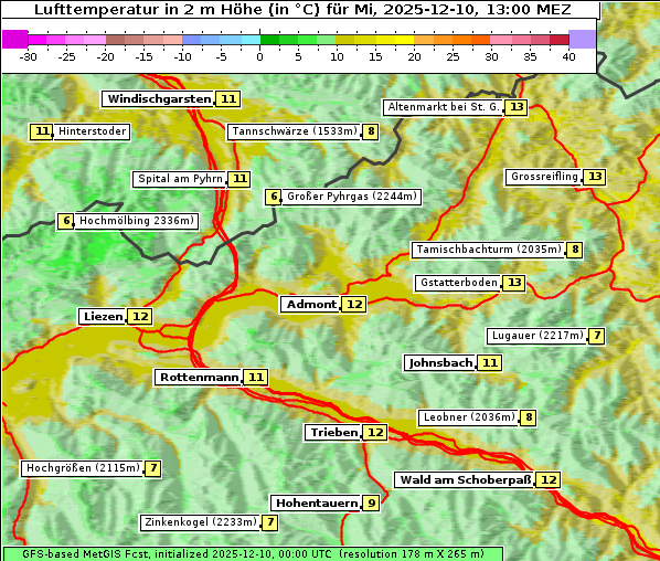 Temperatur, 10. 12. 2025