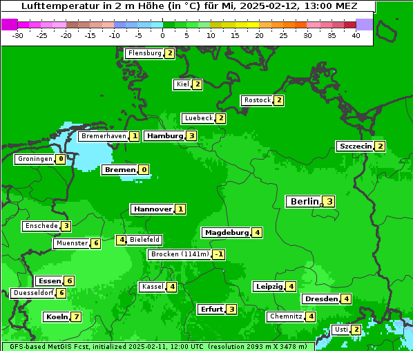 Temperatur, 12. 2. 2025