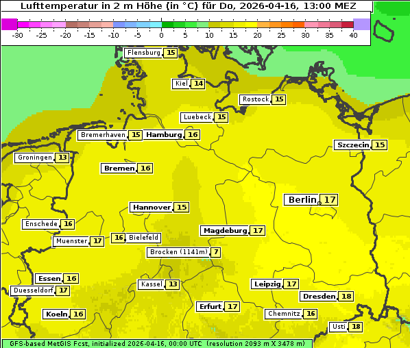 Temperatur, 16. 4. 2026