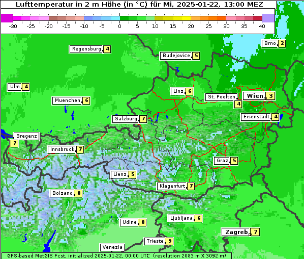 Temperatur, 22. 1. 2025