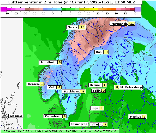 Temperatur, 21. 11. 2025