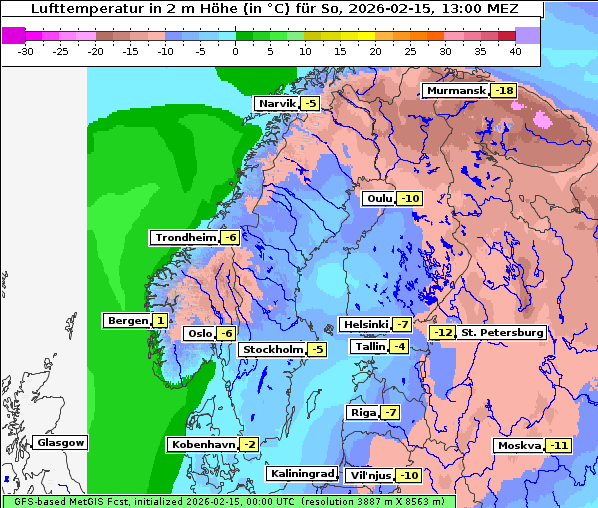Temperatur, 15. 2. 2026
