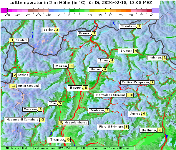 Temperatur, 10. 2. 2026