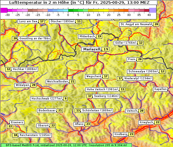 Temperatur, 29. 8. 2025