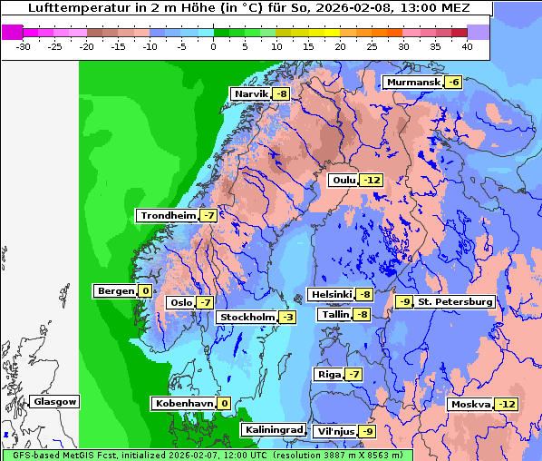 Temperatur, 8. 2. 2026