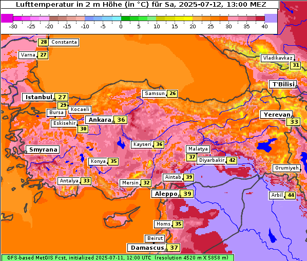 Temperatur, 12. 7. 2025