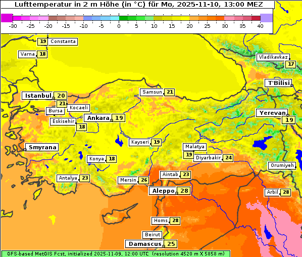 Temperatur, 10. 11. 2025