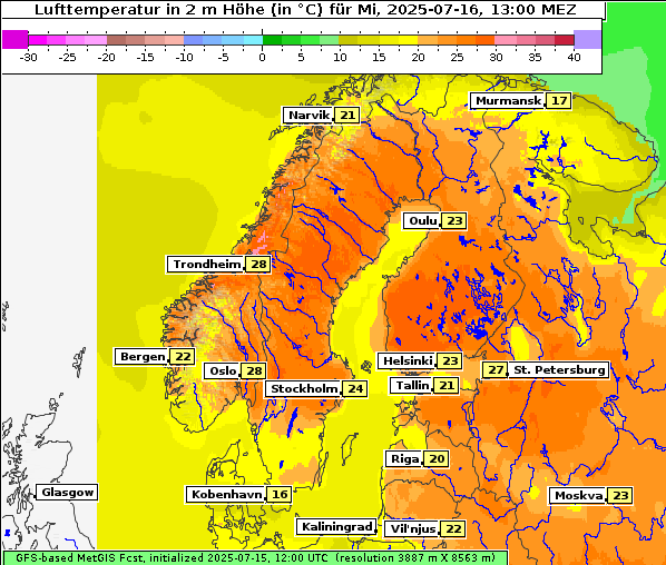 Temperatur, 16. 7. 2025