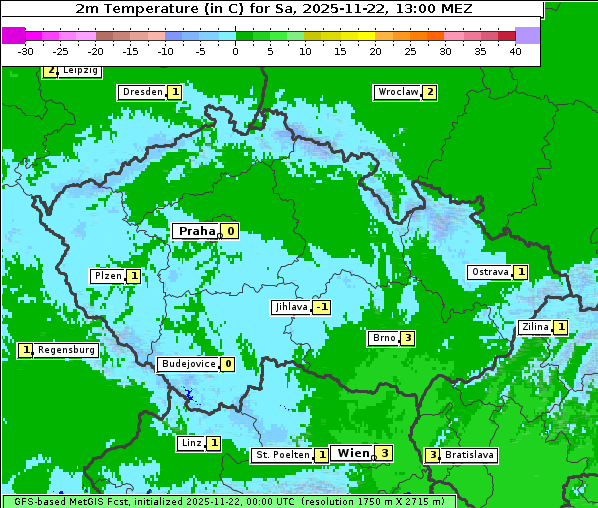 Temperatur, 22. 11. 2025