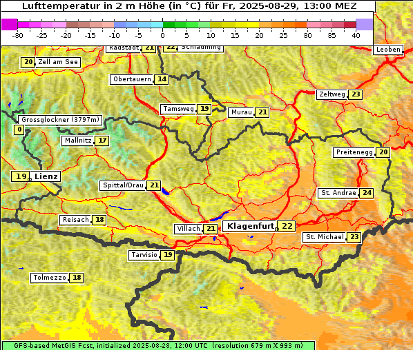 Temperatur, 29. 8. 2025