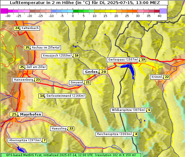 Temperatur, 15. 7. 2025
