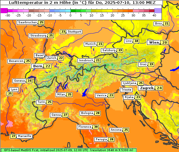 Temperatur, 10. 7. 2025