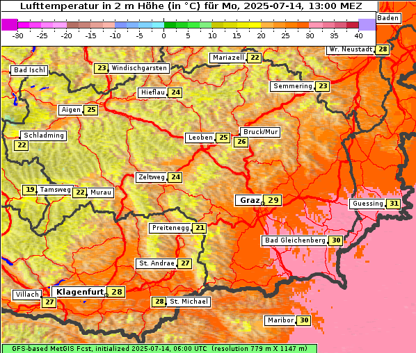 Temperatur, 14. 7. 2025