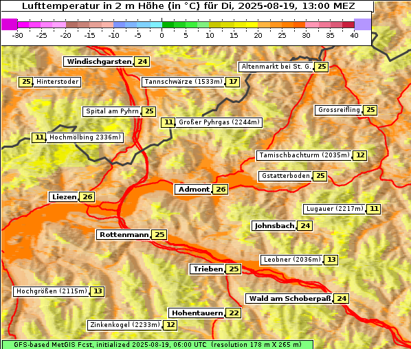 Temperatur, 19. 8. 2025