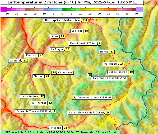 Temperatur, 14. 7. 2025