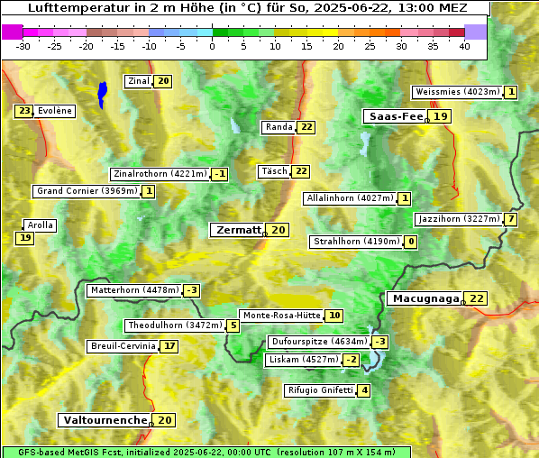 Temperatur, 22. 6. 2025