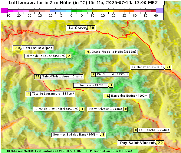 Temperatur, 14. 7. 2025