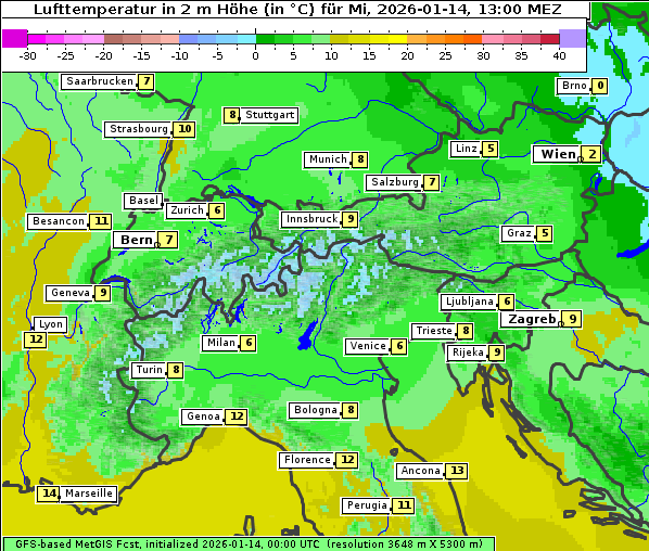 Temperatur, 14. 1. 2026