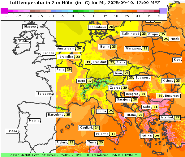 Temperatur, 10. 9. 2025