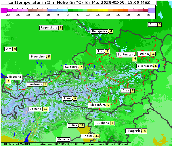 Temperatur, 9. 2. 2026