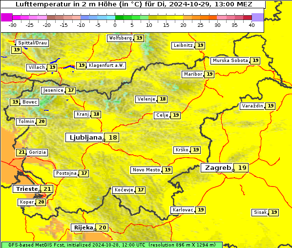 Temperatur, 29. 10. 2024