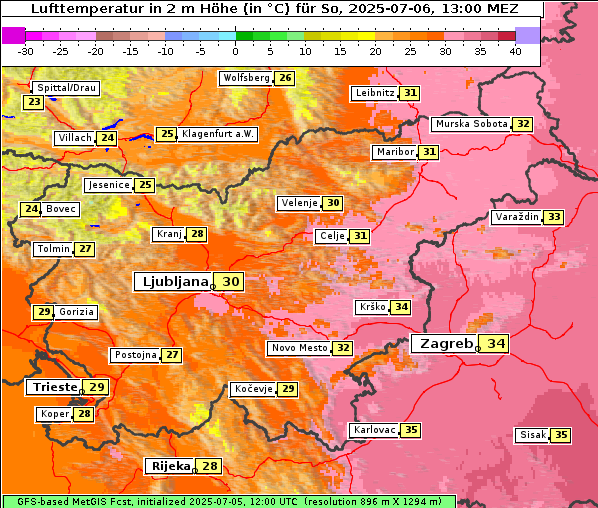 Temperatur, 6. 7. 2025