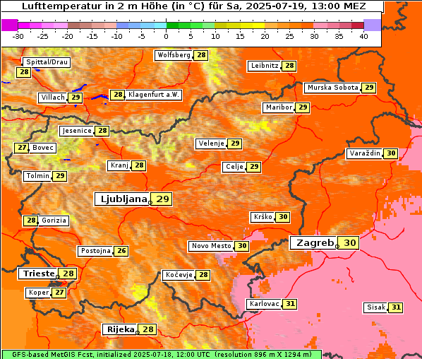 Temperatur, 19. 7. 2025
