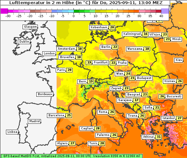 Temperatur, 11. 9. 2025