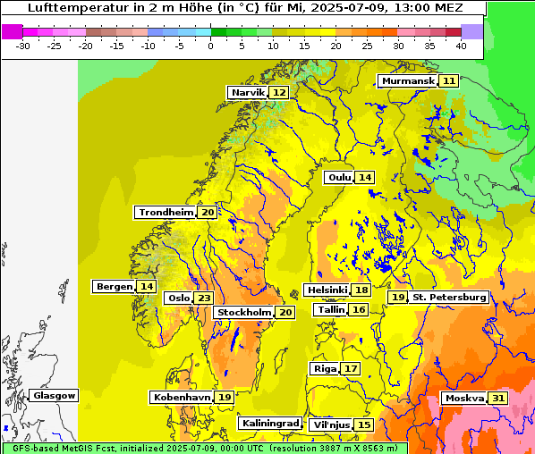 Temperatur, 9. 7. 2025