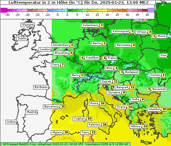 Temperatur, 23. 1. 2025