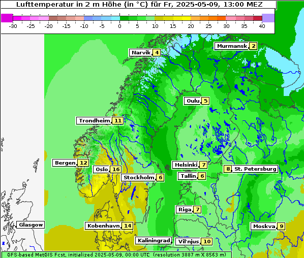 Temperatur, 9. 5. 2025