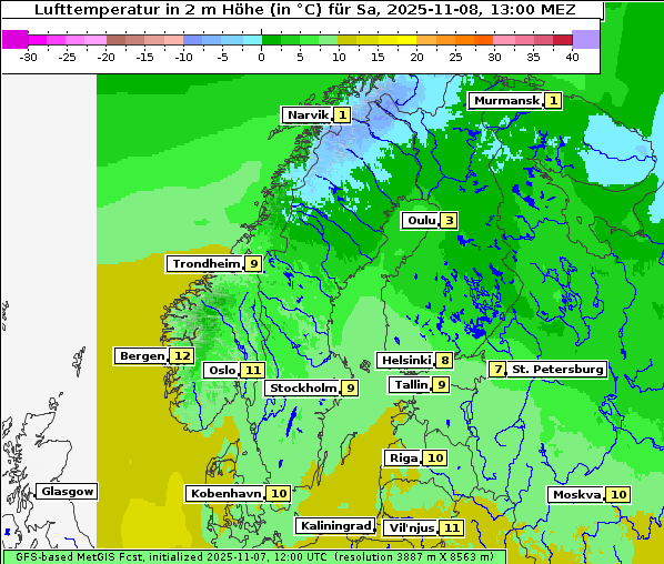 Temperatur, 8. 11. 2025