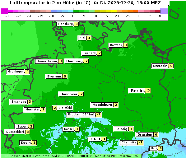 Temperatur, 30. 12. 2025