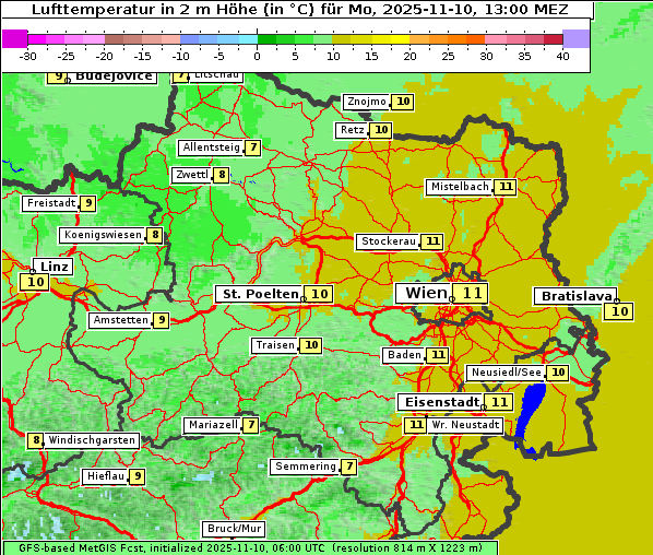 Temperatur, 10. 11. 2025
