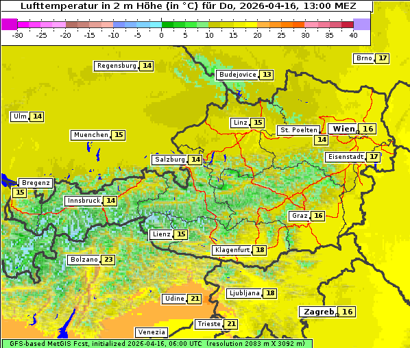 Temperatur, 16. 4. 2026